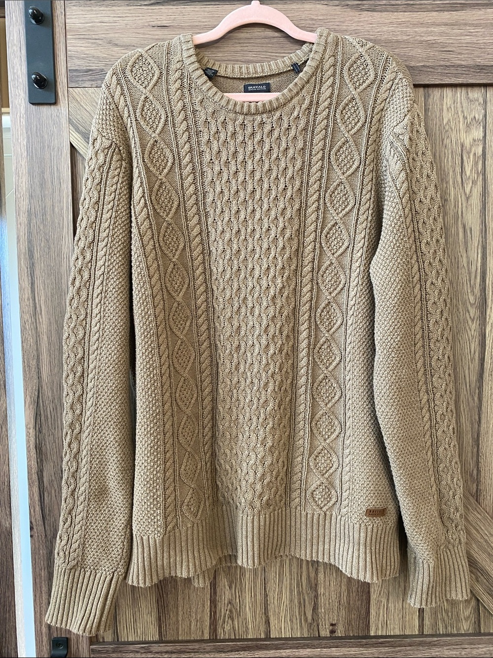 Buffalo David Bitton Men’s XL Chunky Cable Knit Sweater - Tan / Oatmeal